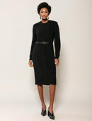 Vestido midi com tecimento em tranças, gola redonda e cava posta Biamar