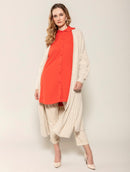 Casaco longo com tecimento em tranças, mangas bufantes e de cava quadrada Biamar