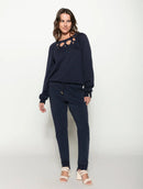 Calça em algodão com bolsos, cordão ajustável e barra mullet Biamar