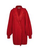 Casaco alongado canelado com gola transpassada e franjas Biamar