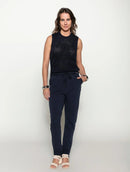 Calça em algodão com bolsos, cordão ajustável e barra mullet Biamar