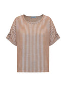 Blusa mullet com padronagem em listras, gola redonda e manga curta dobrada Biamar