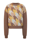 Blusa em padronagem geométrica com gola redonda e mangas de cava quadrada aBenção