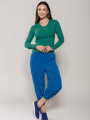 Blusa canelada com efeito de sobreposição, gola redonda e mangas de cava posta Urbanity