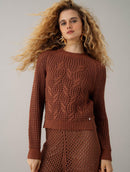 Blusa em algodão com tecimento de folhas  e mangas de cava raglan Biamar