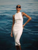 Vestido midi canelado com detalhe de cava Biamar