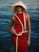 Vestido midi canelado com detalhe de cava Biamar