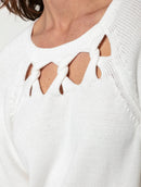 Blusa em algodão com detalhe em recorte, gola redonda e mangas de cava raglan Biamar