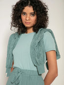 Blusa canelada com decote redondo e mangas curtas Biamar