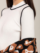 Blusa canelada com listras em contraste, gola média e mangas de cava posta Biamar