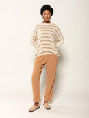 Blusa mullet oversized com padronagem em listras e gola redonda Biamar