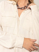 Camisa alongada em viscolinho com botões e bolsos Biamar