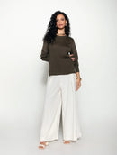 Blusa canelada com gola redonda e mangas de cava posta Biamar