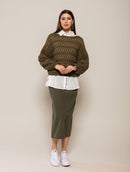 Blusa em algodão em pontos vazados, gola canoa e mangas de cava quadrada Biamar