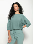 Blusa em algodão com detalhes em ponto pipoca e gola redonda Biamar