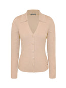 Blusa canelada com gola polo e fechamento em botões forrados Biamar