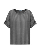 Blusa mullet com padronagem em listras, gola redonda e manga curta dobrada Biamar