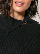 Blusa alongada canelada com gola transpassada e detalhe em alamar Biamar