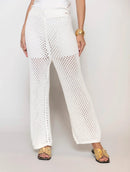 Calça reta em algodão com pontos vazados e forro da Biamar