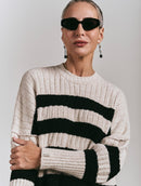 Blusa alongada com padronagem em listras e gola redonda Biamar