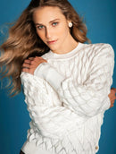 Blusa de ponto losango em relevo em relevo com gola redonda aBenção