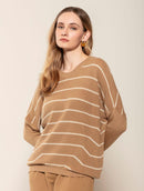 Blusa mullet oversized com padronagem em listras e gola redonda Biamar