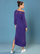 Vestido midi em algodão com pontos vazados, decote em “v” e fenda Urbanity