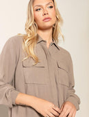 Camisa alongada em viscolinho com botões e bolsos Biamar