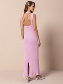 Vestido longo canelado em algodão com gola redonda e fenda Urbanity