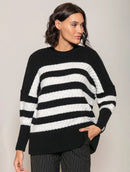 Blusa alongada com padronagem em listras e gola redonda Biamar