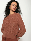 Blusa em algodão com tecimento de folhas  e mangas de cava raglan Biamar