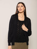 Casaco em algodão com pontos vazados e mangas de cava posta Biamar