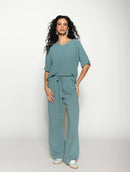 Calça reta com bolsos e cordão ajustável Biamar