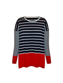 Blusa com padronagem em listras, gola redonda e mangas de cava quadrada aBenção