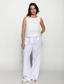 Calça reta em linho com bolsos e elástico Biamar