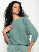 Blusa em algodão com detalhes em ponto pipoca e gola redonda Biamar