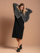 Vestido midi com tecimento em tranças, gola redonda e cava posta Biamar