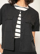 Blusa manga curta em viscolinho com botões forrados Biamar