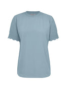 Blusa em algodão de gola redonda com manga curta em pontos vazados Biamar