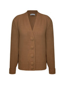 Casaco em fio pluma com decote em “v”, punhos dobrados e fechamento em botões revestidos Biamar