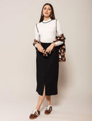 Blusa canelada com listras em contraste, gola média e mangas de cava posta Biamar