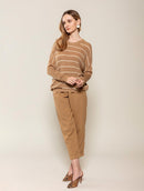 Blusa mullet oversized com padronagem em listras e gola redonda Biamar