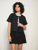 Blusa manga curta em viscolinho com botões forrados Biamar