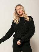 Blusa em pontos vazados com gola redonda e mangas de cava raglan Biamar