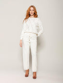 Calça reta em algodão com cordão ajustável logomarca nas laterais Biamar