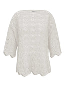 Blusa em algodão com trama vazada e decote canoa Biamar