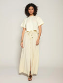 Blusa manga curta em algodão com detalhes em tricô Biamar