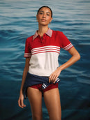 Blusa manga curta de gola polo com padronagem em listras Biamar