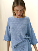 Blusa em algodão com trama detalhada e barra ondulada Biamar