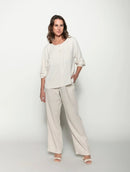 Calça reta em linho com bolsos e elástico Biamar